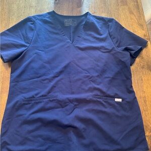 Figs Navy V-Neck Scrub Top and Navy Kade Petite Cargo Scrub Pants